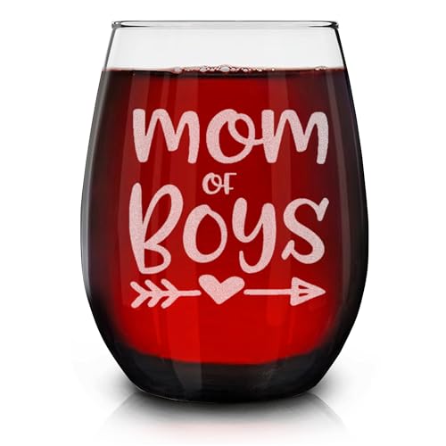 Shop4Ever Weinglas ohne Stiel mit Lasergravur "Mom of Boys" von shop4ever