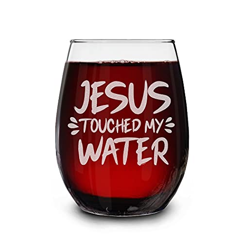 shop4ever® Jesus Touched My Water Weinglas ohne Stiel, lustiges Weinglas von shop4ever