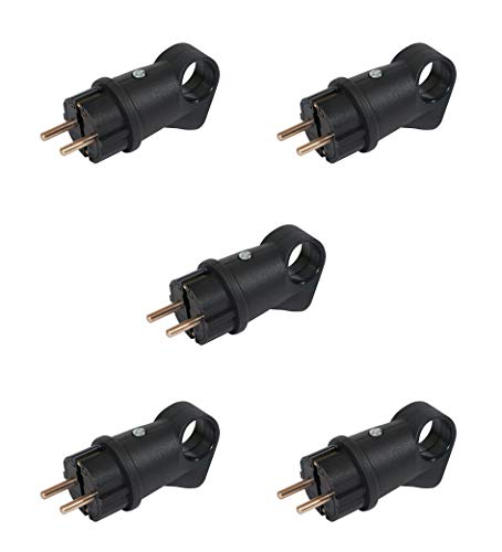 5 Stück Gummi Schuko Stecker oder Kupplung IP44 vollgummi schuko Stecker und Kupplung mit Abdeckkappen wasserdicht feuchtraum aussen schukostecker IP44 (5 Stück Stecker mit Drück) von shopVG