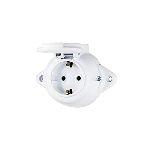 Aufputz Vintage Steckdose Rund Retro 1-fach Weiss IP44v mit Abdeckung (IP44 1-fach Steckdose Weiss) von shopVG