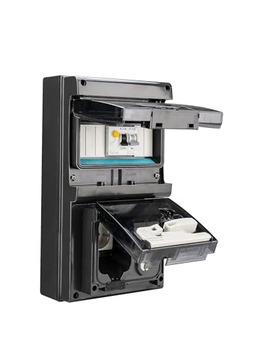 Steckdose für Elektroautos, Ladesystem mit LCD Digitale Stromzähler und FISchalter/Leitungsschutzschalter IP54 (Schwarz mit Fi-Schalter) Schwarz mit Fi-Schalter Schwarz mit Fi-Schalter von shopVG