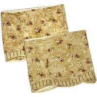 2 Eingestellt Seltene Waverly Fontanelle Valances Vorhänge in Antik Gold Floral Peek-A-Boo Streifen Gelb Tan Rosa Gewellt 90Er Jahre Traditionell von shopatTheArchive