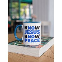 Jesus Weiß Frieden Zwei-Toned Kaffeetasse, Geschenk Für Christliche Frauen, Männer, Jesus, Retter, Frieden, Shalom, Christliches von shopbydave