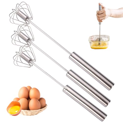 Halbautomatischer Schneebesen Aus Edelstahl, 2025 Neu Schneebesen Edelstahl, Hand-Push-Easy-Whisk, Drehbarer Push Mixer Rührer zum Mischen, Schlagen, Aufschäumen und Rühren (3PCS) von shopetei
