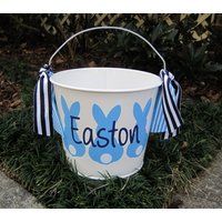 Junge Personalisierte 5Qt Weiß Ostern Eimer W/3 Hasen Applikation & Name; Viele Designs Zur Auswahl; Tolles Geschenk Babyparty von shopeverygift