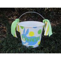 Junge Personalisierte 5Qt Weiß Ostern Eimer W/Häschen-Applikation, Name & Polka Dots; Viele Designs Zur Auswahl; Tolles Geschenk Babyparty von shopeverygift