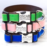 Laser Graviertes Samt Hundehalsband - Metall Hybrid Schnalle Personalisiertes 20 Farben von shopmimigreen