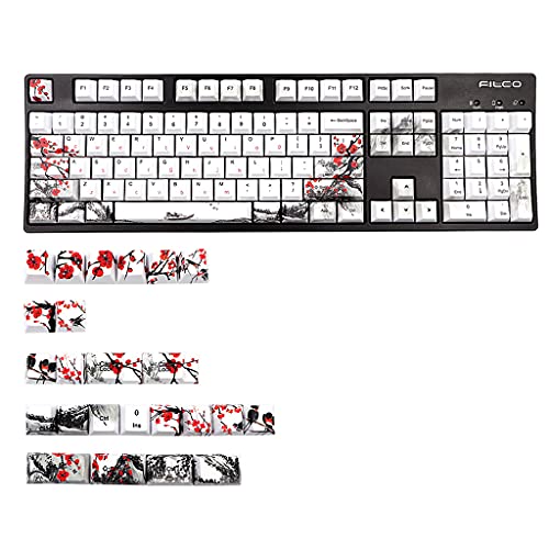 SweetWU 128 Tasten Cherry Profil DYE-Sub Botanical Plum Blossom PBT Tastenkappe Farbsublimation mit 1,75U 2U Shift 6,25U Spacebar von shorecofei