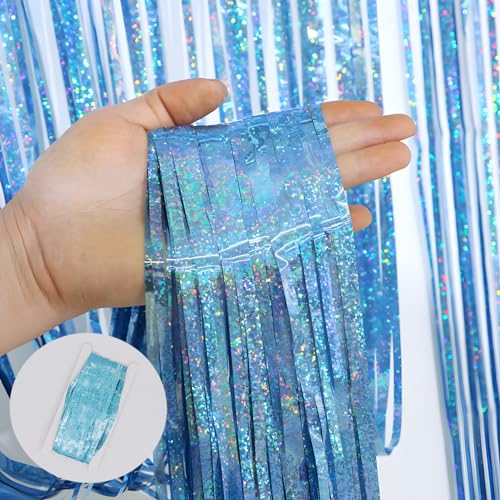 SHOWLL 4 Stück Blau Lametta Vorhänge glitzer vorhang 1m x 2.5 m, Funkeln Vorhängen Dekoration für Geburtstagsfeier Hochzeitsfoto Hintergrund Weihnachten Disco Party von showll