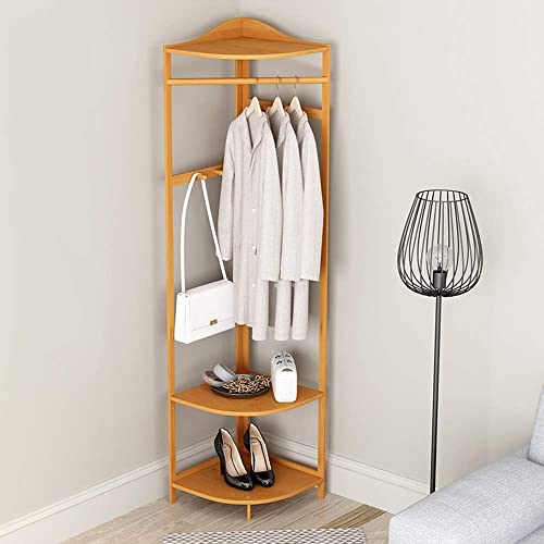 showyow Eckgarderobe Bambus mit 3-stufigem Ablageregal Multifunktions-Freistehender Flur-Baum-Flur-Organizer für Schlafzimmer/Wohnzimmer (A) (A von showyow