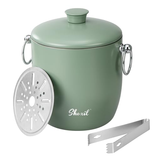 Eiskübel - 3L großer Eiskübel für Partys & Cocktailbar, Edelstahl Eiskühler mit Deckel & Zange, Retro Style Eiskübel für Gefrierschrank & Getränke von shoxil