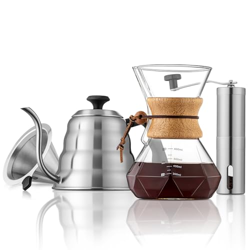 shoxil Pour Over Kaffeebereiter-Set – 1,2 l Schwanenhals-Wasserkocher mit Thermometer, Kaffeemühle & 590 ml Tropfkaffeemaschine – Edelstahl Pour Over Kaffee-Set shoxil Pour Over Kaffeebereiter-Set – 1,2 l Schwanenhals-Wasserkocher mit Thermometer, Kaffeemühle & 590 ml Tropfkaffeemaschine – Edelstahl Pour Over Kaffee-Set von shoxil