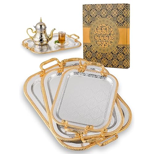 shoxil Serviertablett Groß – Dekotablett mit Henkel, Frühstückstablett fürs Bett – Elegante Metallpalette in 3 Größen (39x27cm, 46.3x32.5cm, 52x37cm) von shoxil