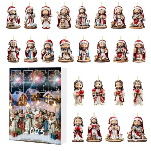 shpuuyy Christmas Countdown Kalender,Countdown Kalender Mit 24 Jesus Anhängern | Acryl Deko Szenen Requisiten Saisonale Sammelstücke für Zaun Kaminwand Wohnzimmer Schlafzimmer von shpuuyy
