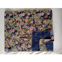 Hand Block Print Kantha Quilt, Baumwolle Leichte Floral Tagesdecke, Wende-Baumwolldecke von shrimahadevcreation