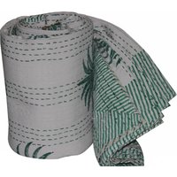 Palme Baumwolle Kantha Quilt, Decke, Wendedecke, Handgemachte Palmen Druck Tagesdecke von shrimahadevcreation