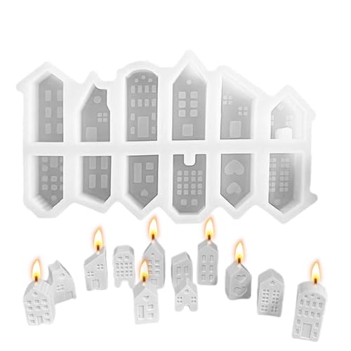 shuhauk Kerzenformen aus Silikon, Haus-Silikonform – 12 Häuser, wiederverwendbar, für Heimdekoration, Weihnachten, Tischdekoration, Kerzen, Harz, Handwerk, Seife, Gips von shuhauk