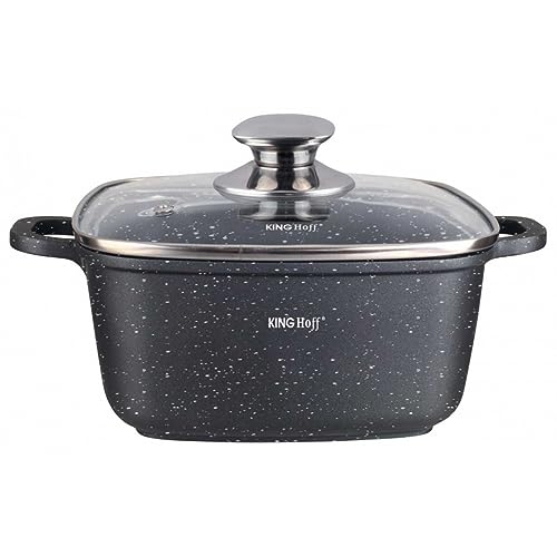 Marmor quadratisch Töpf Kochtopf 4.5L 24cm mit Glasdeckel Marmorbeschichtung KINGHOFF KH-1603 von shumee