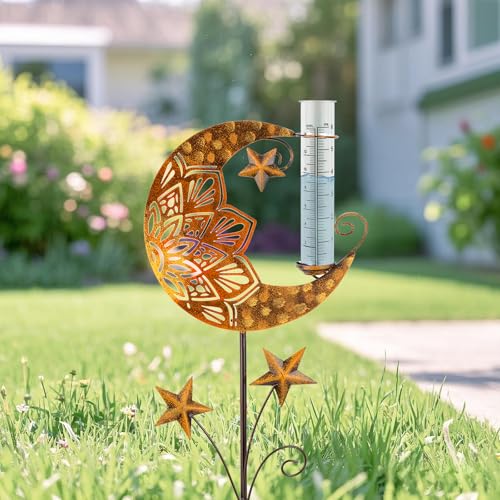 shumi Regenmesser für den Außenbereich, Mond, dekorativer Regenmesser mit Kunststoffrohr, frostsicher, Regenmessgerät, Pfahl, Dekoration für Hof, Garten, Rasen, Terrasse von shumi