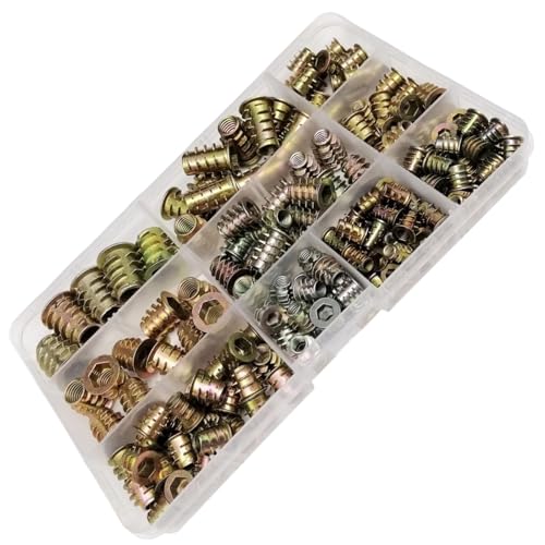 165/75/55 Stück Gewindeeinsatzmutter E-Mutter M4 M5 M6 M8 Set Kit For Holzmöbel Bett Schrank Tisch Eingebetteter Sechskant-Innensechskantkopf(1 box include 165pcs) von shundeed