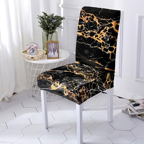 Stuhlhussen Gold Marmor Schwarz Stuhlüberzieher Schwingstühle Spandex Stuhlbezug Waschbar Stuhlüberzug Stretch Abnehmbare Hussen für Stühle Langlebig Stuhlbezüge Universal Stuhl Hussen 2er Set von shunhuan