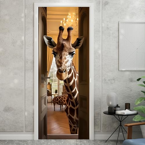 Türfolie Selbstklebend Braune Giraffe Türtapete Selbstklebend PVC Türaufkleber Wasserdichte Türposter Selbstklebend Abnehmbar Türaufkleber Abziehen und Aufkleben Türtapete 88x200cm von shunhuan
