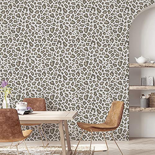Wandschutzfolie Khaki Leopard Print Klebefolie Wandtattoo Leicht zu Entfernen Möbelfolie Selbstklebende Tapete Wandtattoo Schlafzimmer Tapete Selbstklebend Wallpaper for Living Room 38x250cm/3 roll von shunhuan