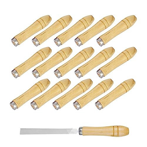 Shuny 15 Stück Holzgriff für Feile, Griff für Feile, Griff für Rückenlehne aus Holz mit stabilen Metallschellen, Länge 90 mm, geeignet für Feilen von 4 bis 6 Zoll in verschiedenen Formen von Shuny