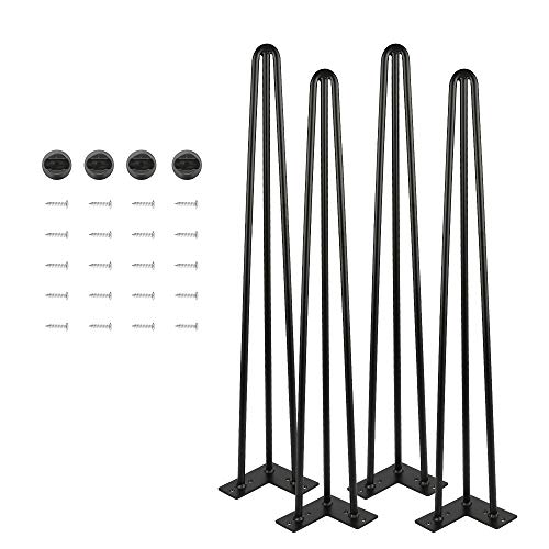 4er Tischbeine Hairpin Leg, haarnadel tischbein Metall mit 3 Stangen, 12 mm Dicke, Table Legs für Schreibtisch, Esstisch und Konsole (76 cm) von shunyi fashion