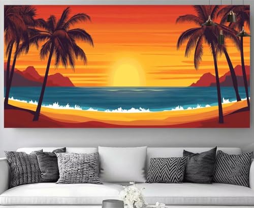 Diamond Painting Sonnenuntergang Diamant Painting Kinder Strand Kristall Stickerei Kit, 5D Crystal Art Volldiamant Strass Eckige Steine Bastelset, Diy Daiments Mosaik Art für Dekor 60x180cm M-Y772 von shuoguoo