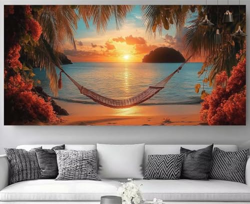 Diamond Painting Sonnenuntergang Diamant Painting Kinder Strand Kristall Stickerei Kit, 5D Crystal Art Volldiamant Strass Eckige Steine Bastelset, Diy Daiments Mosaik Art für Dekor 60x180cm M-Y774 von shuoguoo