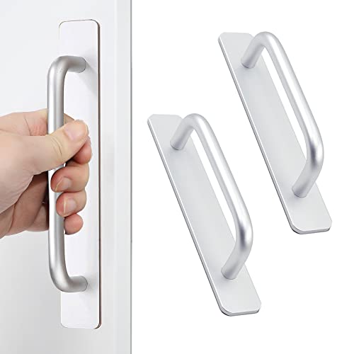 shuokang 2 Stück Selbstklebende Möbelgriffe, Aluminium Schrankgriffe, Schubladengriffe, Türgriffe, Ohne Bohren Griff für Kleiderschrank, Küche, Schiebetür, Balkontür (148mm, Silber) von shuokang