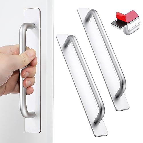 shuokang 2 Stück Selbstklebende Möbelgriffe, Aluminium Schrankgriffe, Schubladengriffe, Türgriffe, Ohne Bohren Griff für Kleiderschrank, Küche, Schiebetür, Balkontür (212mm, Silber) von shuokang