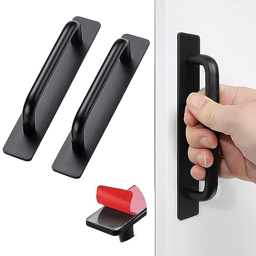 shuokang 2 Stück Selbstklebende Möbelgriffe, Aluminium Schrankgriffe, Schubladengriffe, Türgriffe, Ohne Bohren Griff für Kleiderschrank, Küche, Schiebetür, Balkontür (148mm, Schwarz) von shuokang