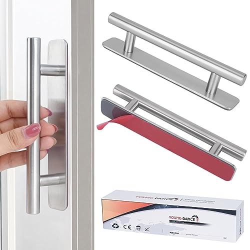 shuokang 2 Stück Selbstklebende Möbelgriffe, Aluminium Schrankgriffe, Schubladengriffe, Türgriffe, Ohne Bohren Griff für Kleiderschrank, Küche, Schiebetür, Balkontür (128mm, Silber) von shuokang