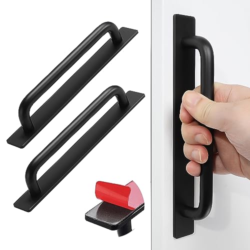 shuokang 2 Stück Selbstklebende Möbelgriffe, Aluminium Schrankgriffe, Schubladengriffe, Türgriffe, Ohne Bohren Griff für Kleiderschrank, Küche, Schiebetür, Balkontür (212mm, Schwarz) von shuokang