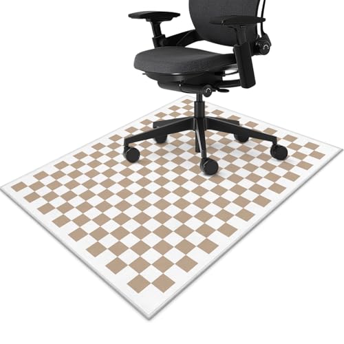 Bürostuhlmatte für Hartholzböden, Beige und Weiß, kariert, 91,4 x 121,9 cm, Computer-Gaming-Stuhlmatte, rutschfester Büroteppich, Bodenschutz für Rollstühle, unter dem Schreibtisch, Teppich für von shuownshg