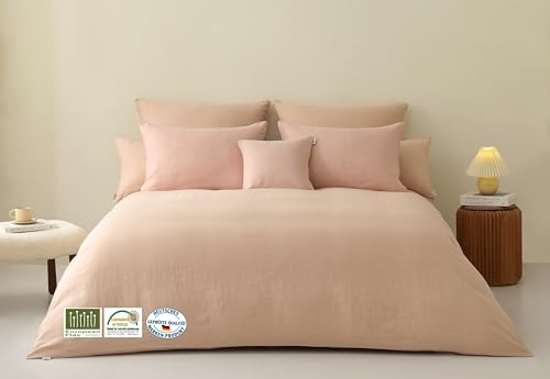 LEDINA Leinen Bettwäsche Bettbezug Kissenbezug | 100% European Premium Washed Linen & ÖkoTex Zertifiziert | Weich | Nachhaltig | Antibakteriell & Milbenfrei & Atmungsaktiv (Beige, 240 x 220 cm) von sichou die seidenmanufaktur