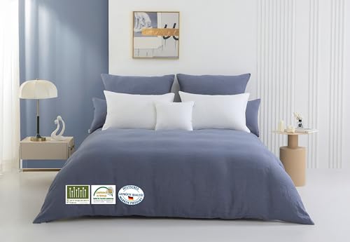 LEDINA Leinen Bettwäsche Bettbezug Kissenbezug | 100% European Premium Washed Linen & ÖkoTex Zertifiziert | Weich | Nachhaltig | Antibakteriell & Milbenfrei & Atmungsaktiv (Dukelblau, 140 x 220 cm) von sichou die seidenmanufaktur