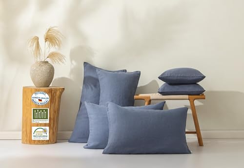 LEDINA Leinen Kissenbezug 2er Set | Deutscher Fachhändler | 100% European Premium Washed Linen & ÖkoTex Zertifiziert | Weich | Allergiker geeignet & Antibakteriell (Dukelblau, 50 x 70 cm 2er Set) von sichou die seidenmanufaktur