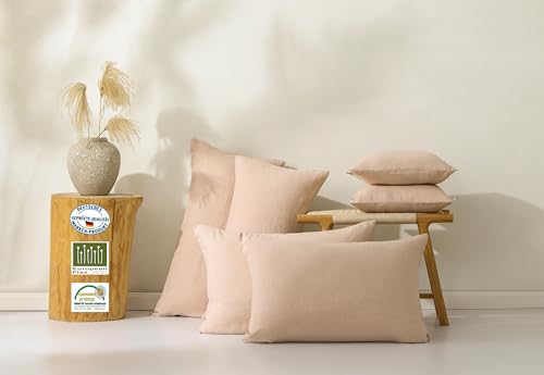 LEDINA Leinen Kissenbezug 2er Set | Deutscher Fachhändler | 100% European Premium Washed Linen & ÖkoTex Zertifiziert | Weich | Allergiker geeignet & Antibakteriell (Beige, 50 x 70 cm 2er Set) von sichou die seidenmanufaktur