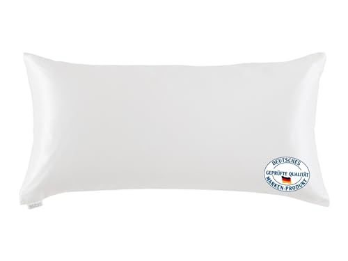 SICHOU Seidenkissenbezug 40x80cm Seide Silk Kopfkissenbezug Kissenbezug Kissenhülle aus 100% hochwertiger 19 MM Maulbeerseide Oeko-TEX Standard 100 (Satin White Seidenweiß) von sichou die seidenmanufaktur