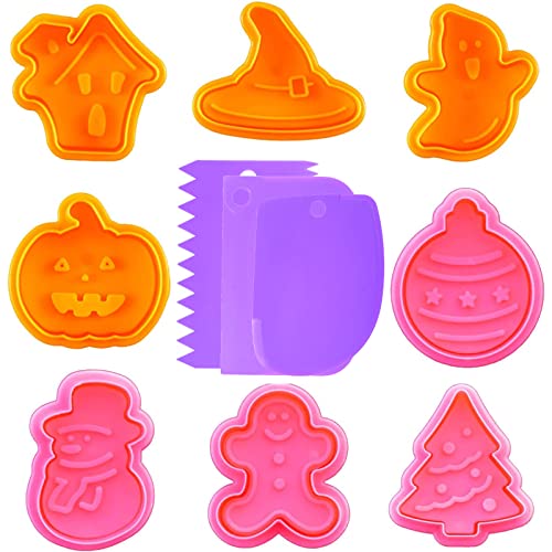 Halloween Ausstechfomen Weihnachten Cookie Cutters Plätzchenformen, Ausstecher, Keksform Kuchenschneider, Set Plätzchenformen keksausstecher mit Auswerfer, für DIY Keks Backen Plätzchen Küche Zubehör von sichuan