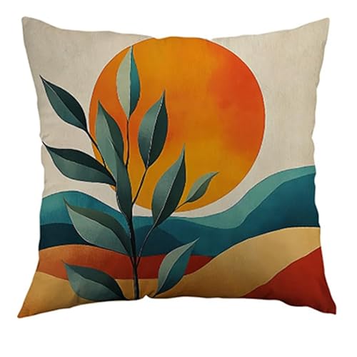 Kissenbezug 45x45 Orange Grün Sofakissen Leinen Dekokissen Kissenbezüge,Couchkissen Outdoor Zierkissen Hüllen Kissen Sofa Schlafzimmer, Verstecktem Reißverschluss von siebe