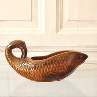 Fisch Sauciere Sarreguemines Frankreich Keramik Majolika True Vintage von siebenundsiebzig