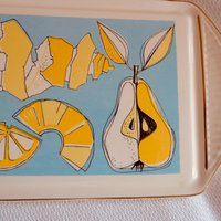 Keramik Servier Platte Grünstadt Obst Früchte Dekor 50Er Jahre Vintage von siebenundsiebzig