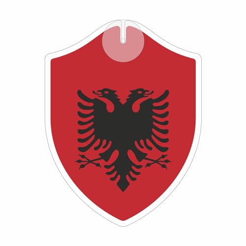 Flaggen EM 2024 - Albanien - Wimpel mit Saugnapf - Perfekt zum Aufhängen - Maße: 18,5 x 14,0 cm - Wappen - Fähnchen - Länder Flaggen von signodoo