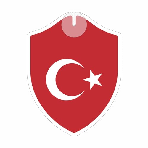 Flaggen EM 2024 - Türkei - Wimpel mit Saugnapf - Perfekt zum Aufhängen - Maße: 18,5 x 14,0 cm - Wappen - Fähnchen - Länder Flaggen von signodoo