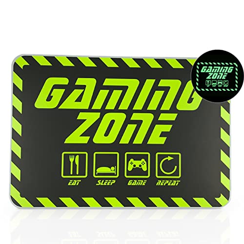 Gaming Zone Schild Leuchtet im dunkeln - Größe: 20 x 30 cm - Material: Aluminium, langnachleuchtend - gelb/schwarz - Eat Sleep Game Repeat - Wand- & Türschild - signodoo von signodoo