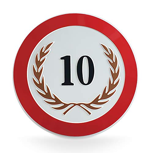 signodoo® 10-jähriges Jubiläumsschild mit goldenem Lorbeerkranz | Geburtstagsschild | Geprägt | Aluminiumschild | Ø 31,5 cm | Lorbeerkranz Gold von signodoo